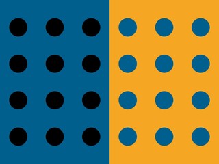 Abstract geometric background with black and teal circles on a split teal and gold backdrop, perfect for modern and minimalist designs.