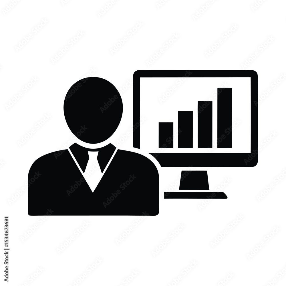 Poster financial advisor element isolated desktop computer with charts on white background