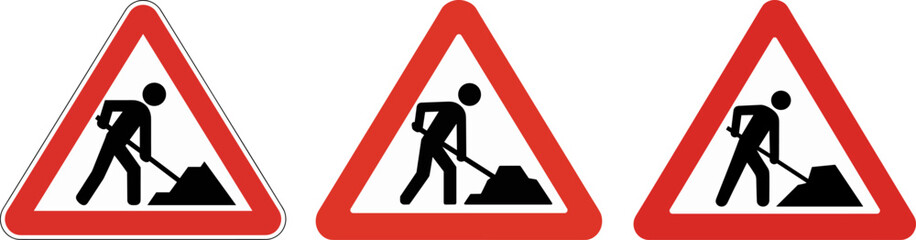 UK Road Works Ahead Sign &ndash; Vector Illustration of Man Digging in Red Triangle, Isolated Traffic Warning Symbol