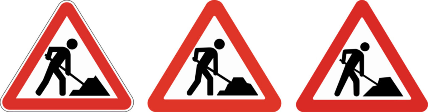 UK Road Works Ahead Sign &ndash; Vector Illustration of Man Digging in Red Triangle, Isolated Traffic Warning Symbol