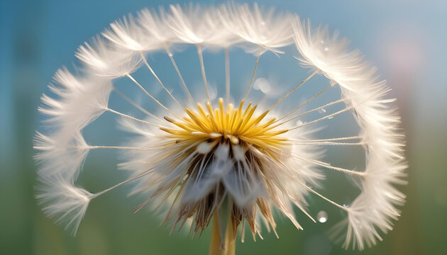 Close-up of a dandelion seed head with fine detail and soft background.