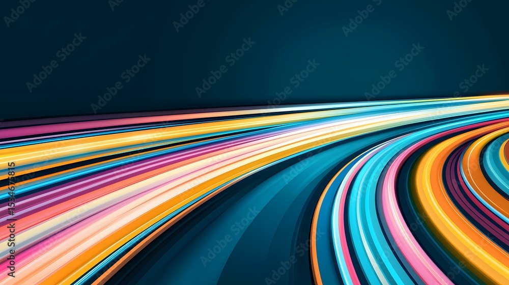 Poster the image contains a vibrant abstract design featuring a curved, multi-colored path of streaks again
