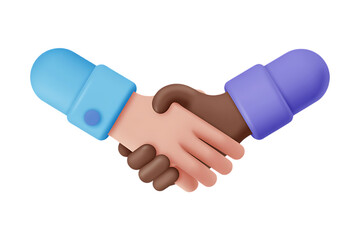 A cartoon depiction of a handshake between two individuals with different skin tones on white background