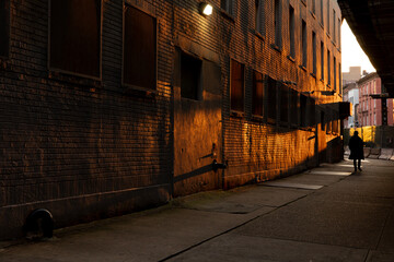 Empty street scene at sunset in Brooklyn