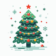 Christmas tree image with a simple and minimalist flat design using a white background