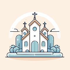 church image with simple and minimalist flat design using white background