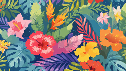 Fototapeta premium Tropical Leaves and Flowers Pattern