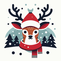 Christmas reindeer image with simple and minimalist flat design using white background