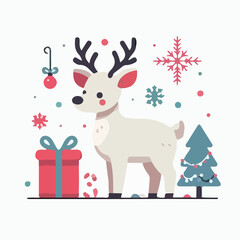 Christmas reindeer image with simple and minimalist flat design using white background