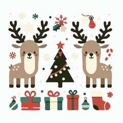 Christmas reindeer image with simple and minimalist flat design using white background