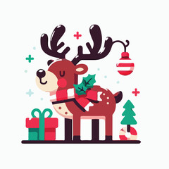 Christmas reindeer image with simple and minimalist flat design using white background