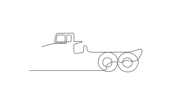 Animated self drawing of truck as land vehicle video design illustration. Land transportation for construction in simple linear style. Vehicle for mining project design concept for business purpose.