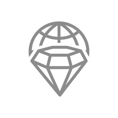 Diamond with globe line icon. Global luxury, international value, worldwide premium quality symbol. Vector illustration