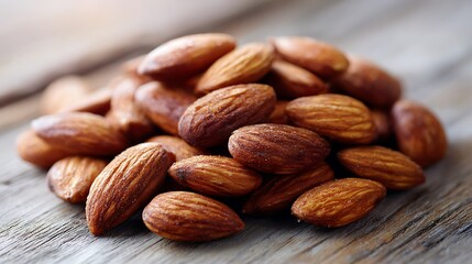 Heap of Almonds on a Wooden Surface