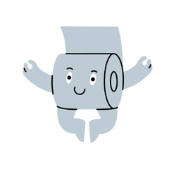 A humorous toilet paper character levitating peacefully. Vector illustration.