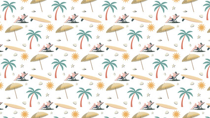 Seamless Summer Beach Vacation Elements Pattern