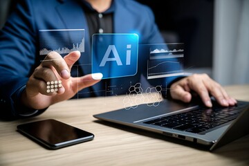 "Businessman Using Artificial Intelligence Technology on Tablet"