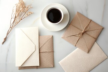 Coffee with Gift Envelopes on Marble Table