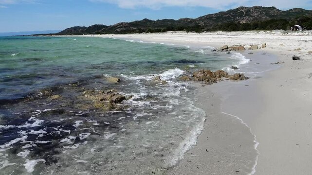Pure and clear turquoise water of the Sardinian sea at Berchida beach south of Siniscola, in the Baronie territory on the east coast of the island of Sardinia, Italy