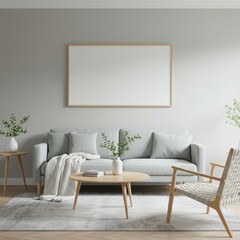 Wood Frame Mockup in a Modern Scandinavian Living Room