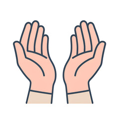 Minimalist Illustration of Open Hands with Pink Skin Tone and Dark Outlines on Transparent Background