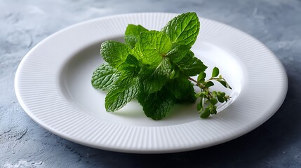 Fresh Mint Leaves on a White Plate