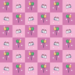 A colorful and festive patterns featuring illustration of Balloons and calendars, perfect for celebration, party, packaging design, gifts warp, or countdown themed design etc