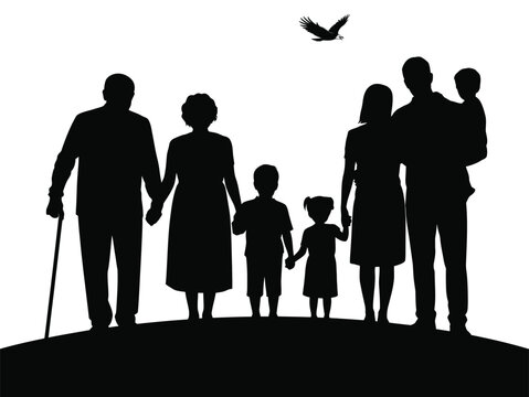 Vector silhouette of a happy family isolated on white background. silhouette of family