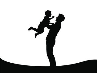 vector illustration of the silhouette of a father carrying his son