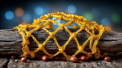 A fine gold mesh netting stretched taut, catching highlights and shadows on each thread, forming a delicate shimmering texture