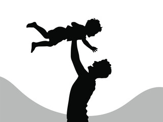 Father carrying or holding son silhouette, vector illustration, design on white background