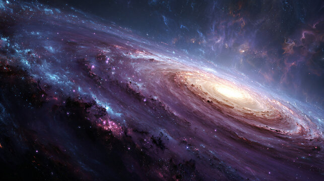 Cosmic voyage, celestial dance of space scene with swirling galaxy, nebula, and distant planet, power and energy of swirling galaxies and dark matter in space, glowing star fantastic background