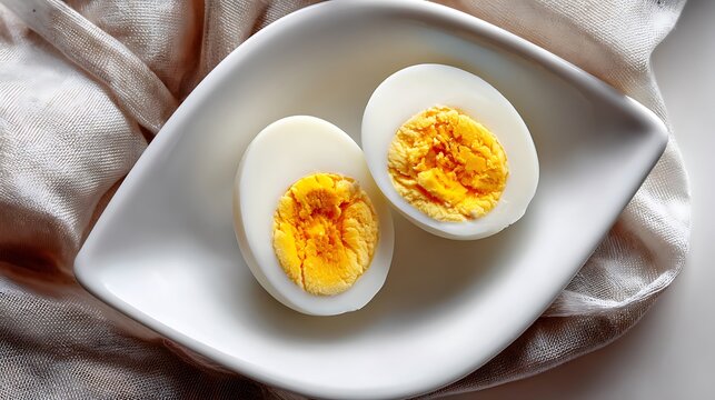 Halved Hard-Boiled Eggs on a White Plate