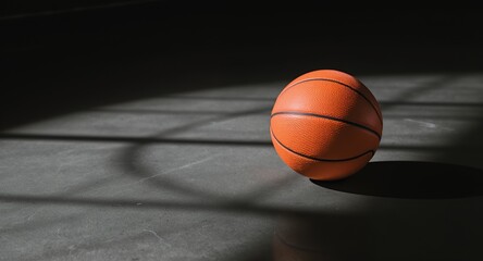 Basketball on Court with Dramatic Lighting