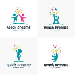 Set of Reaching Star logo, , Online Learning logo designs vector, Kids Dream logo, Reach Dreams logo