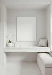 White Frame Mockup in Minimalist Home Office Nook