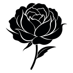 Black silhouette of a single peony flower on a white background. Perfect for elegant floral designs, tattoos, wedding decor, minimalist art, and nature-inspired branding.

