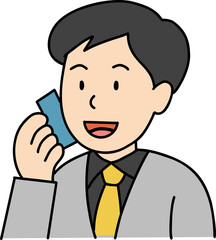 Hand drawn Business people doodle, Businessman using a smartphone