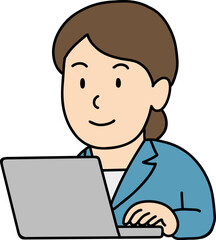 Hand drawn Business people doodle, Person working on a laptop in a blue blazer.