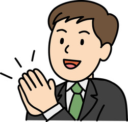 Hand drawn Business people doodle, Cheerful man in a suit clapping enthusiastically.