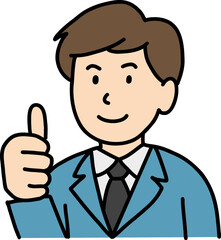 Hand drawn Business people doodle, Cartoon man in a suit giving a thumbs up gesture.