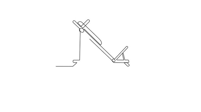 Animated self drawing of a Hack Squat tools for gymnastics at fitness center vector illustration. Gymnastic tools type in simple linear style vector concept. Suitable for educational purpose.