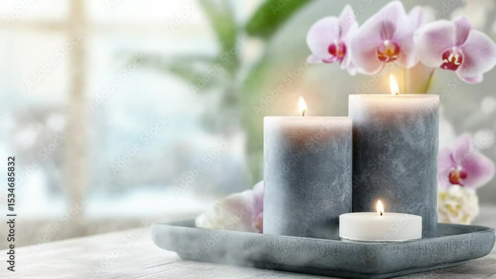Aufkleber candles and orchids create a calming atmosphere in a bright room generative ai