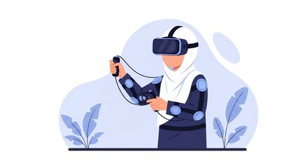 Woman in Hijab Experiencing Immersive Virtual Reality