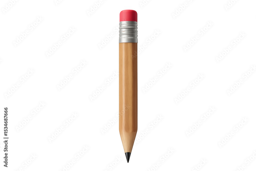 Poster wooden pencil with sharpened graphite tip and pink eraser, resting on transparent surface emphasizin