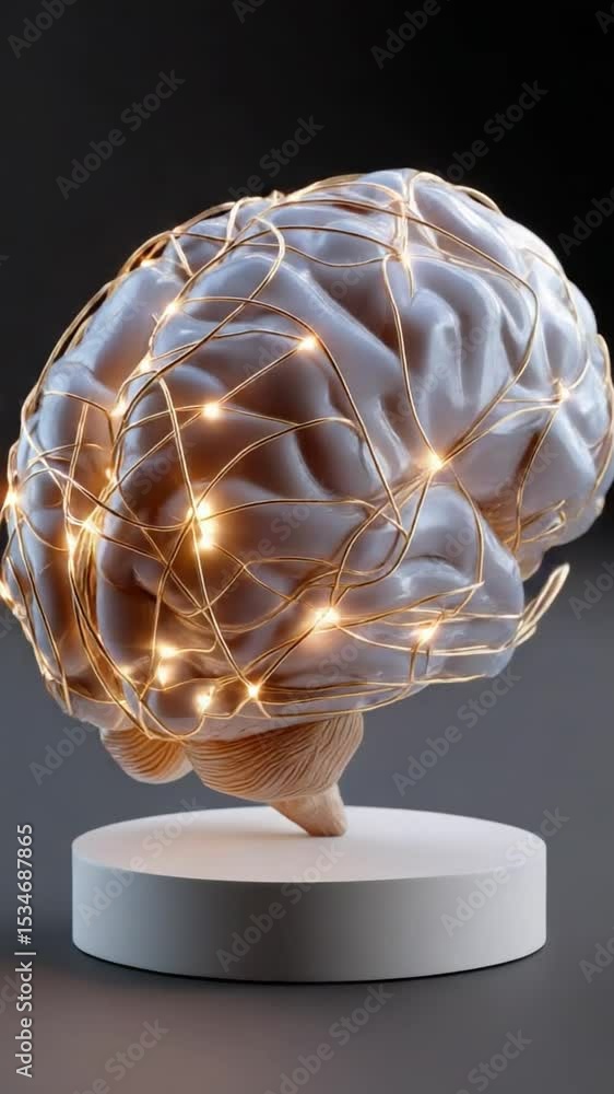 Poster brain with networks: a 3d rendering showcases the human brain, intricately interconnected by glowing