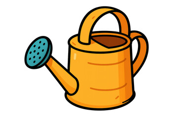 Vibrant cartoon watering can with transparent backdrop, adding whimsical charm to gardening and plant-related design compositions