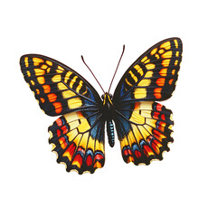 Obraz premium Brightly colored butterfly with orange yellow blue patterns on black background
