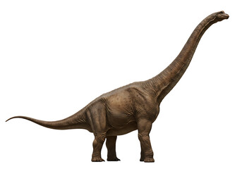 Obraz premium Brown sauropod dinosaur with a long neck standing against a black background