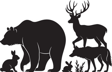 set of silhouettes of deer